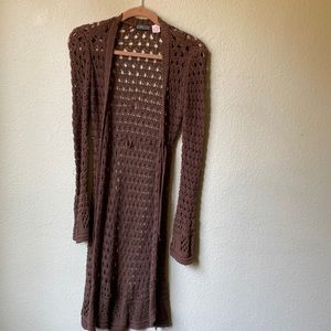 Long brown crochet sweater